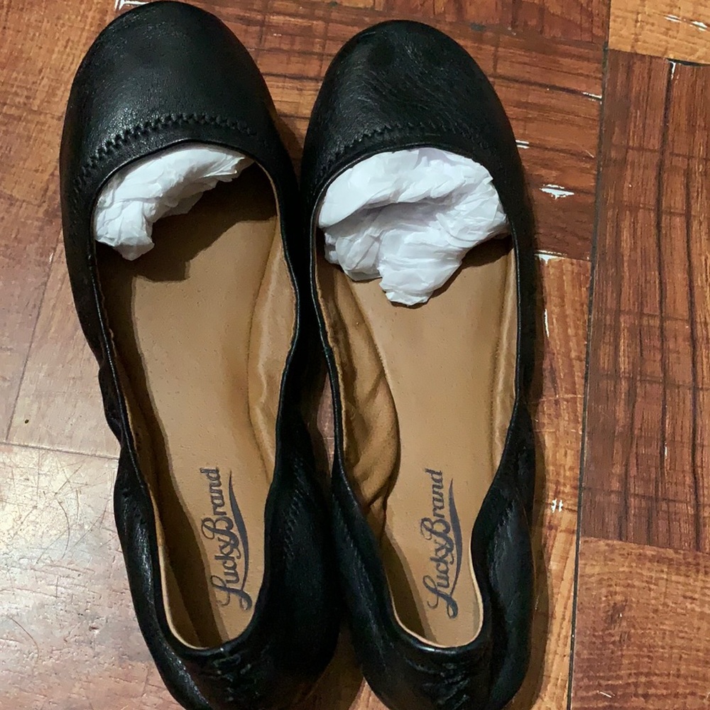 LUCKY BRAND Black Leather Emma Flats